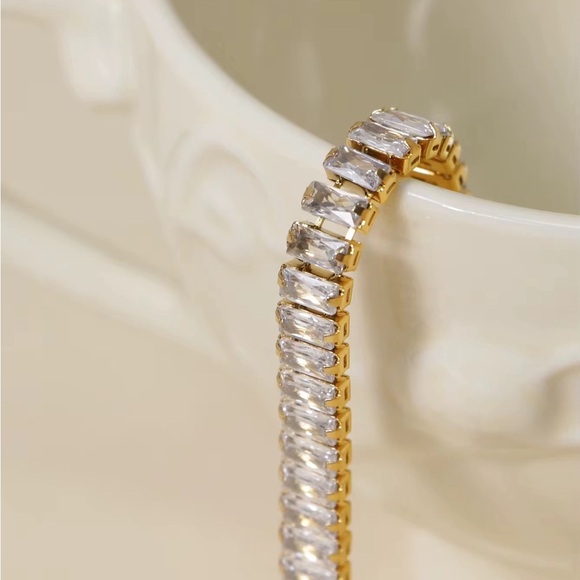 18K Gold Plated CZ Baguette Tennis Bracelet - Picture 2 of 8